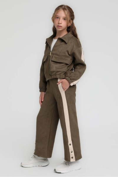 * 9-14 Yaş Kız Çocuk Amber Moss Takım - Haki