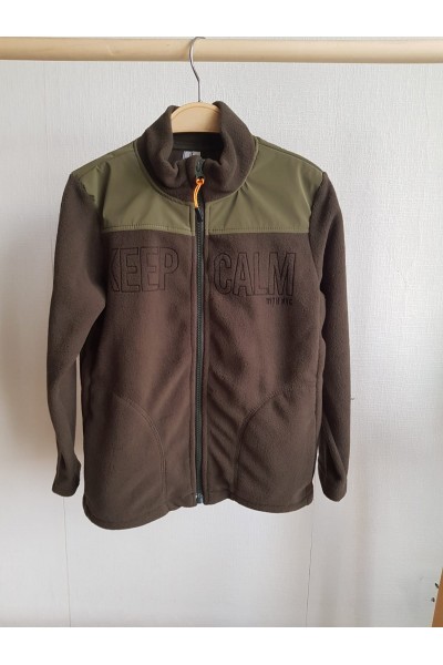 * 5-16 Yaş Erkek Çocuk Fermuarlı Polar Hırka - Haki