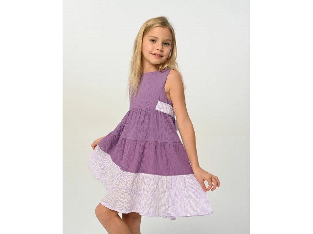 3-8 Yaş Kız Çocuk Keten Elbise -Mor 