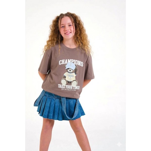 < 8-15 Yaş Kız Çocuk Champion Tshirt - Kahverengi