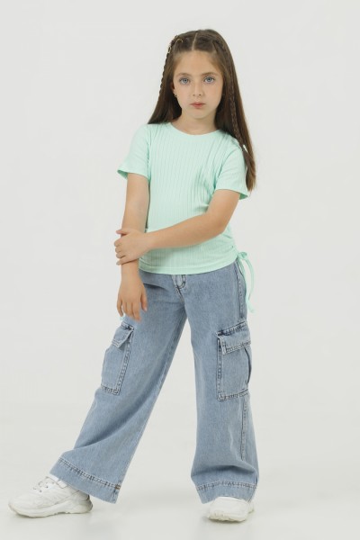 - 4-9 Yaş Kız Çocuk Kargo Cepli Jean Pantolon