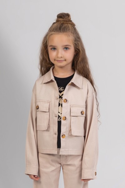 - 4-9 Yaş Kız Çocuk Gabardin Ceket - Bej 