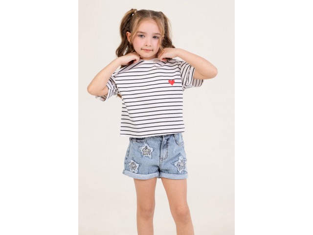 - 4-9 Yaş Kız Çocuk Çizgili Tshirt