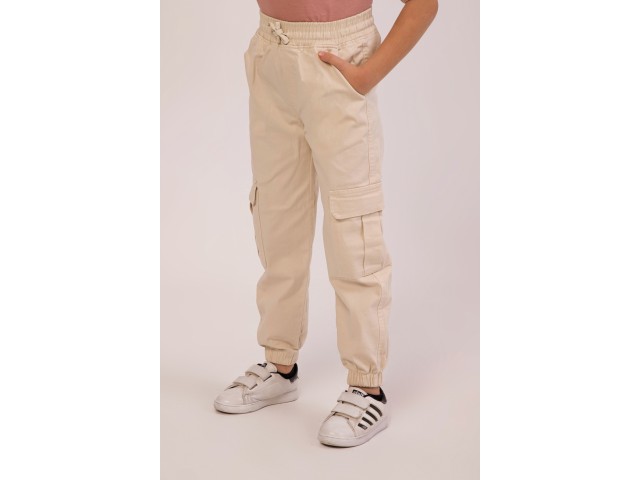 - 4-9 Yaş Erkek Çocuk Kargo Cepli Gabardin Pantolon - Bej
