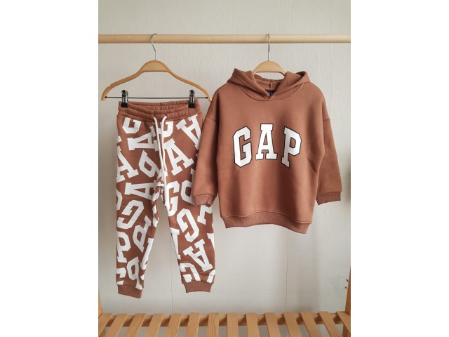 .2-8 Yaş Erkek Çocuk Kapüşonlu Gap Eşofman Takımı - Vizon