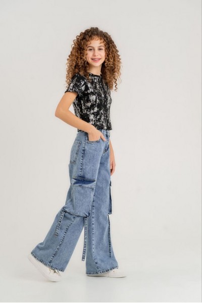 - 8-14 Yaş Kız Çocuk Kargo Cepli Jean 