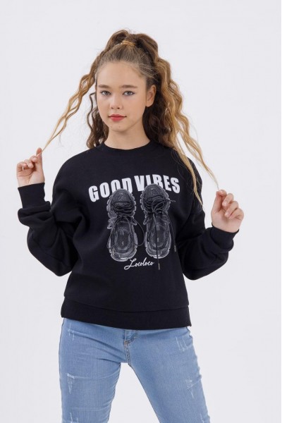* 9-15 Yaş Kız Çocuk Good Vibes Sweat - Siyah