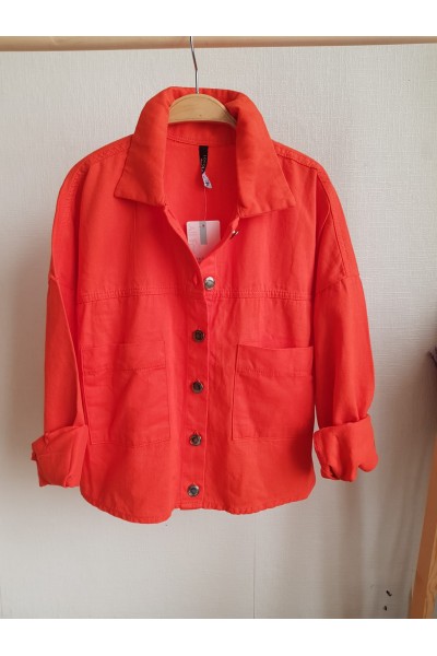 9-15 Yaş Kız Çocuk Pamuk Keten Gömlek/Ceket - Turuncu