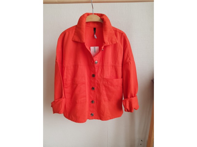 9-15 Yaş Kız Çocuk Pamuk Keten Gömlek/Ceket - Turuncu