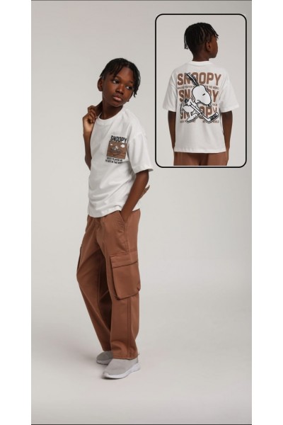 - 10-14 Yaş Erkek Çocuk Snoopy Tshirt - Ekru