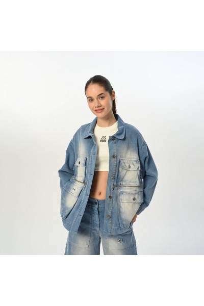 - 9-15 Yaş Kız Çocuk Batik Detaylı Ceket - Mavi