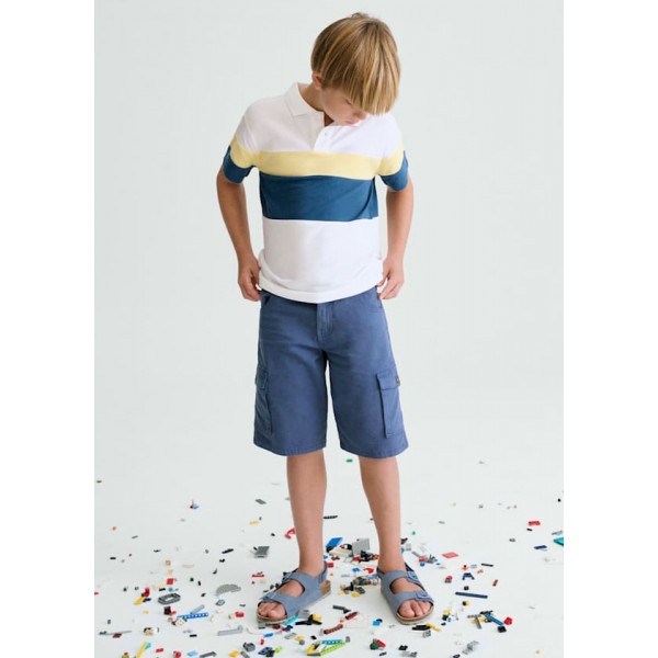 < 10-16 Yaş Erkek Çocuk Kanvas Şort - İndigo