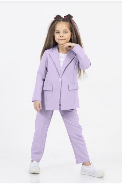 - 4-9 Yaş Kız Çocuk 3'lü Blazer Takım - Lila 