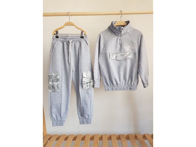 5-16 Yaş Kız Çocuk Parlak Kamuflaj Detaylı Pamuklu Eşofman Takımı