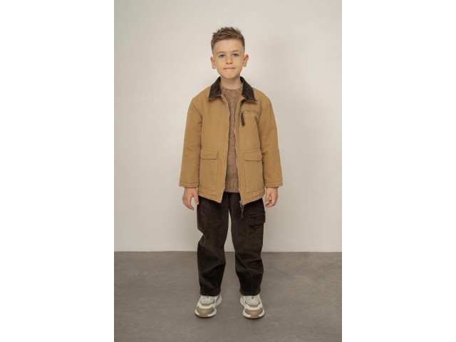 * 2-14 Yaş Erkek Çocuk Fitilli Kadife Yaka Kapitone Mont