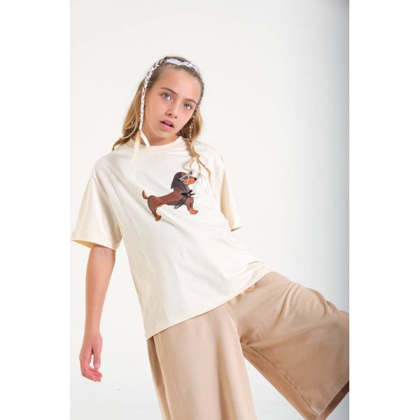 < 8-15 Yaş Kız Çocuk Tshirt - Bej