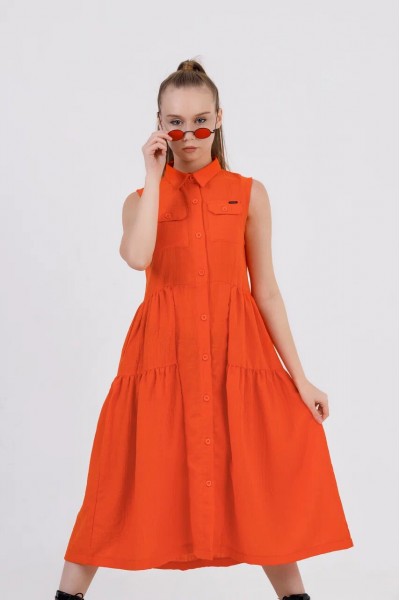 9-15 Yaş Kız Çocuk Keten Elbise