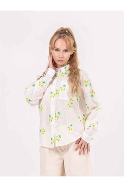 - 8-14 Yaş Kız Çocuk Fisto Çiçek Detaylı Keten Gömlek 
