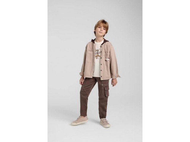 < 4-9 Yaş Erkek Çocuk Kapüşonlu Gömlek - Vizon