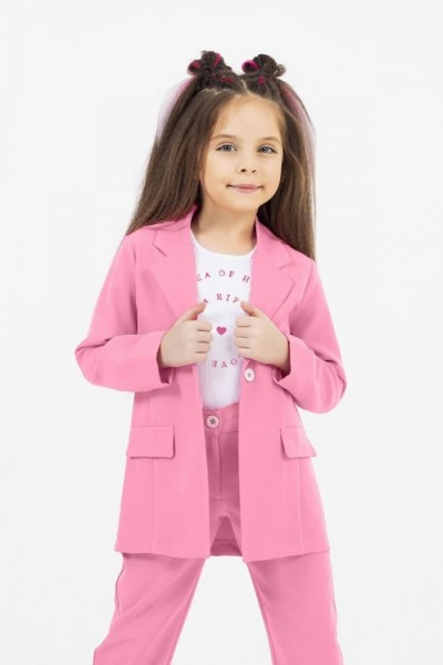 4-9 Yaş Kız Çocuk 3'lü Blazer Takım - Pembe