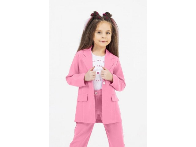 4-9 Yaş Kız Çocuk 3'lü Blazer Takım - Pembe