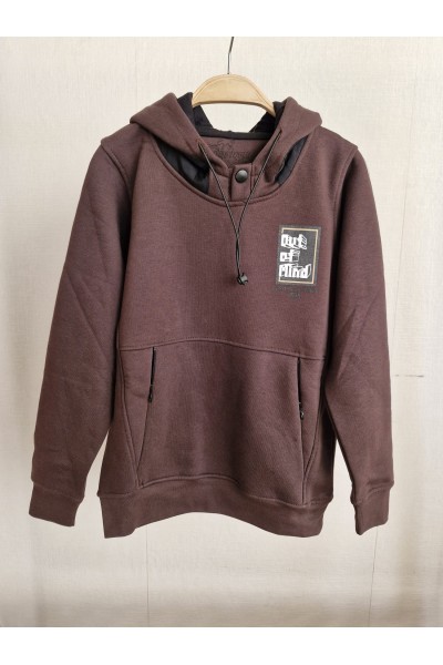 * 8-12 Yaş Erkek Çocuk Kapüşonlu Sweatshirt - Kahverengi