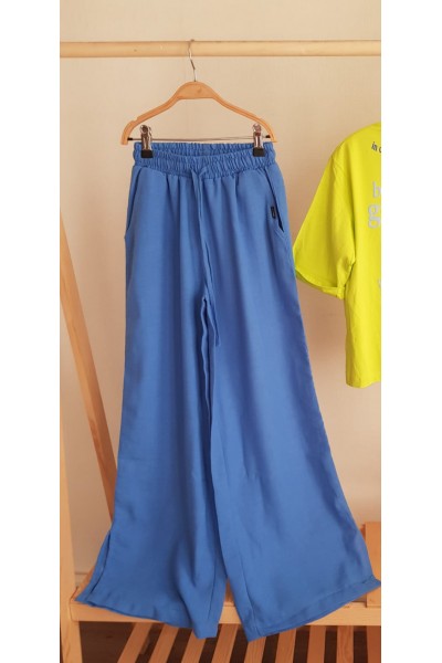 9-15 Yaş Kız Çocuk İspanyol Keten Pantolon - Mavi