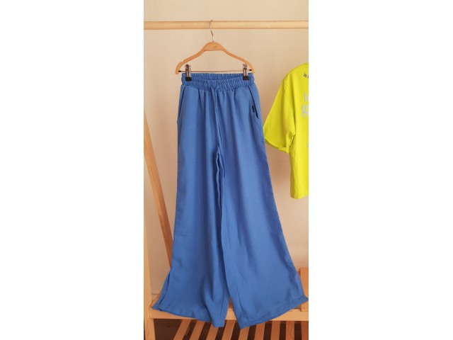9-15 Yaş Kız Çocuk İspanyol Keten Pantolon - Mavi
