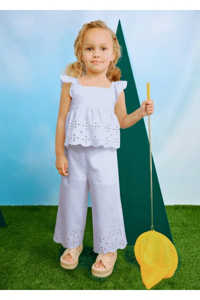 - 3-9 Yaş Kız Çocuk Fisto İşlemeli Takım - Beyaz