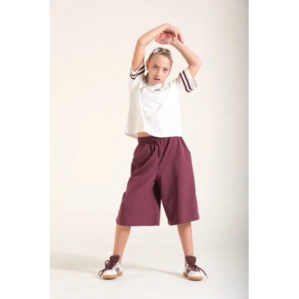 < 8-15 Yaş Kız Çocuk Uzun Şort - Mürdüm