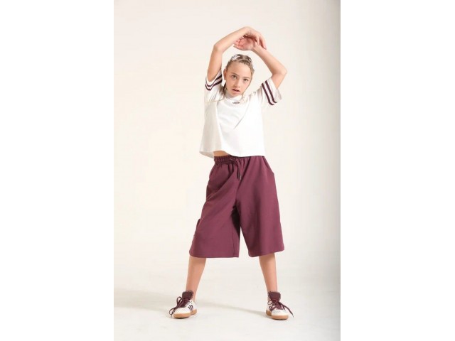 < 8-15 Yaş Kız Çocuk Uzun Şort - Mürdüm