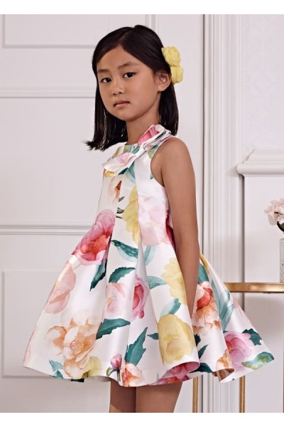 4-8 Yaş Kız Çocuk Abel&Lula Mikoda Desenli Elbise - Beyaz