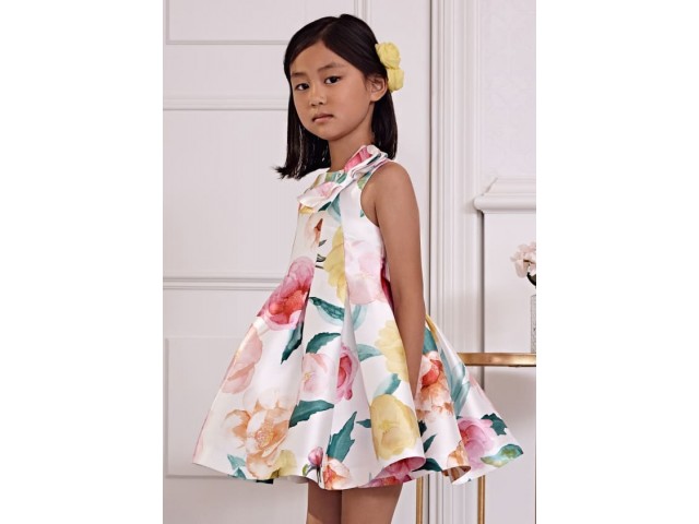 4-8 Yaş Kız Çocuk Abel&Lula Mikoda Desenli Elbise - Beyaz