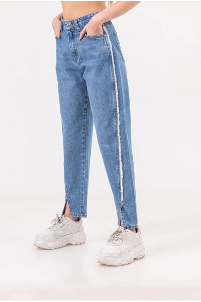 - 8-15 Yaş Kız Çocuk Yırtmaç Detaylı Mom Jean 