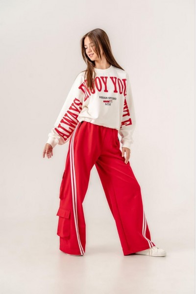 * 9-15 Yaş Kız Çocuk Enjoy Eşofman Takım - Kırmızı