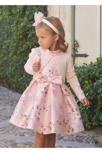 4-8 Yaş Kız Çocuk Abel&Lula Mikoda Desenli Elbise - Pudra