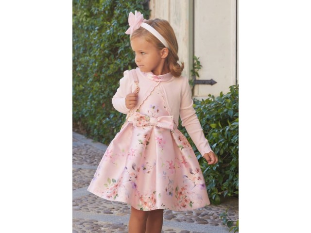4-8 Yaş Kız Çocuk Abel&Lula Mikoda Desenli Elbise - Pudra