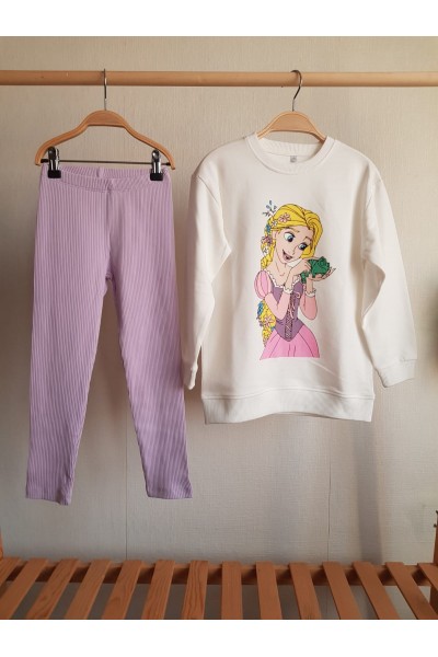 .3-8 Yaş Kız Çocuk Rapunzel Taytlı Takım - Lila