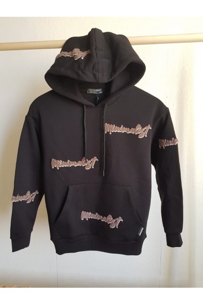 * 8-14 Yaş Erkek Çocuk Yazı İşlemli Kapüşonlu Sweatshirt