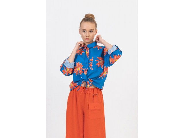 10-15 Yaş Kız Çocuk Çiçekli Gömlek