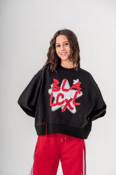 * 9-15 Yaş Kız Çocuk Batik Desen Sweat - Siyah