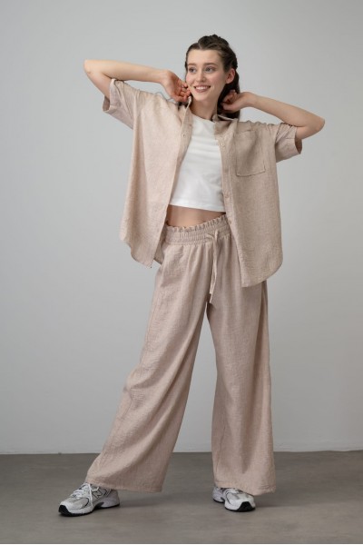 - 9-15 Yaş Kız Çocuk Keten Pantolon - Vizon