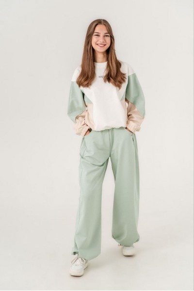 * 9-15 Yaş Kız Çocuk Blok Eşofman Takım - Mint