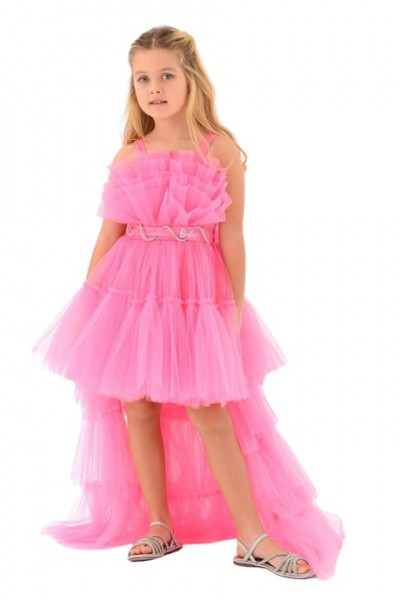 3-7 Yaş Kız Çocuk Barbie Abiye - Fuşya