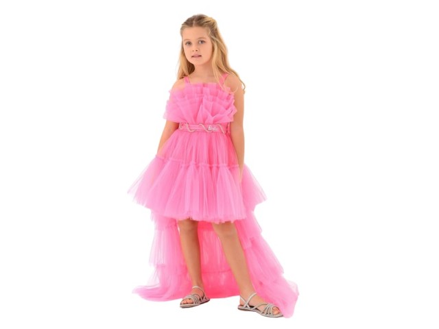 3-7 Yaş Kız Çocuk Barbie Abiye - Fuşya