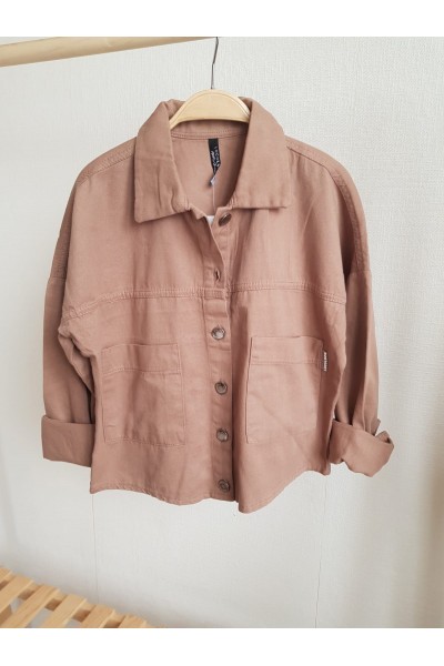 9-15 Yaş Kız Çocuk Pamuk Keten Gömlek/Ceket - Kahverengi