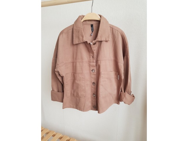 9-15 Yaş Kız Çocuk Pamuk Keten Gömlek/Ceket - Kahverengi