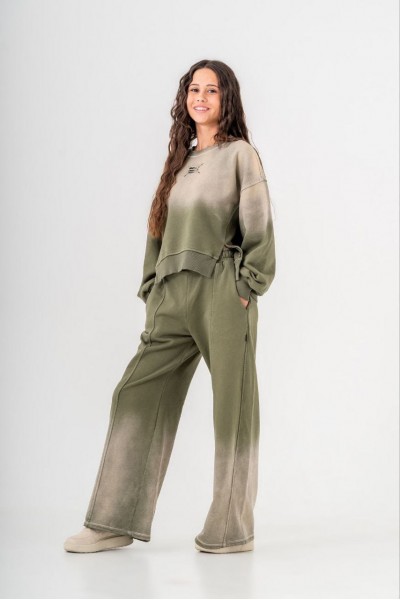 * 9-15 Yaş Kız Çocuk Batik Eşofman Takım - Haki