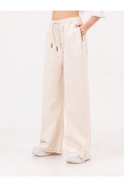 - 8-14 Yaş Kız Çocuk Beli Lastikli ispanyol Paça Pantolon - Bej