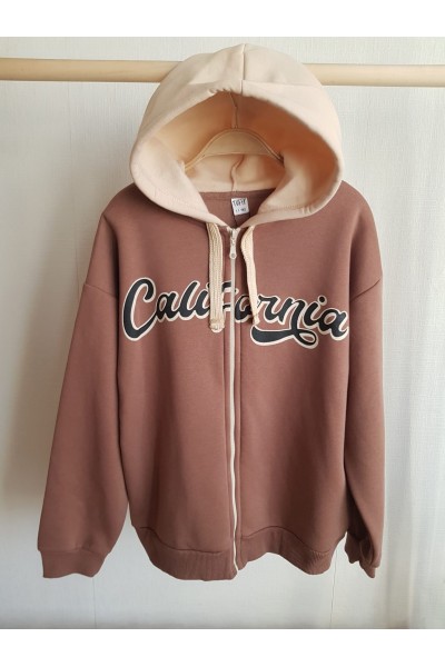 .10-14 Kız Çocuk Fermuarlı Kolej Hırka - Kahverengi